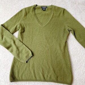 Lord Taylor 100 Cashmere V Neck Sweater Amy Green Size SP